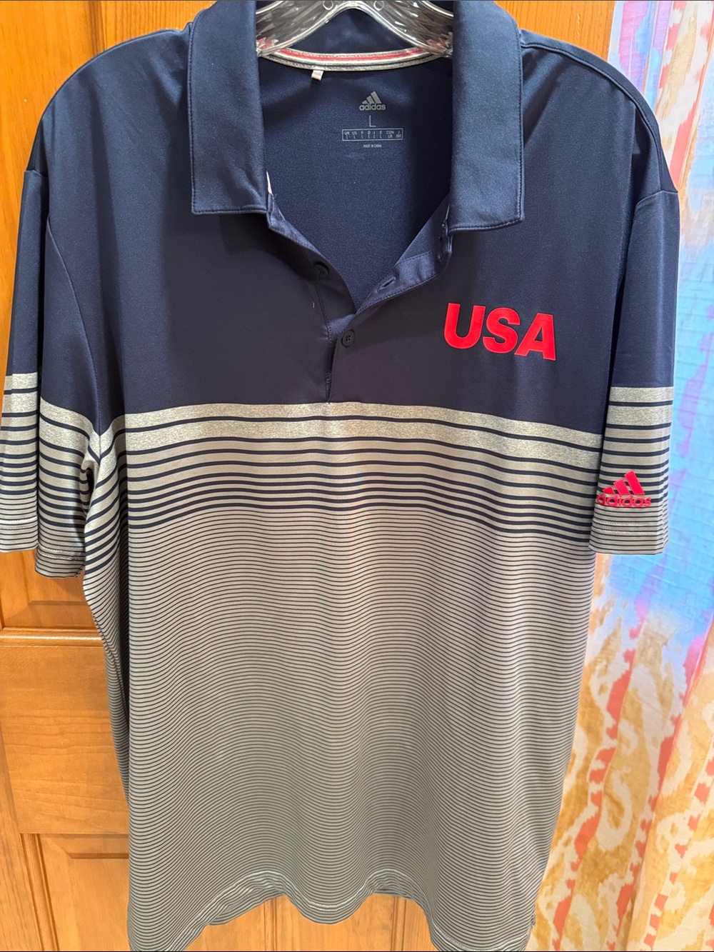 adidas Navy & Gray USA Striped Polo